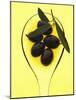 Black Olives in Olive Oil with Sprig of Olive Leaves-Marc O^ Finley-Mounted Photographic Print