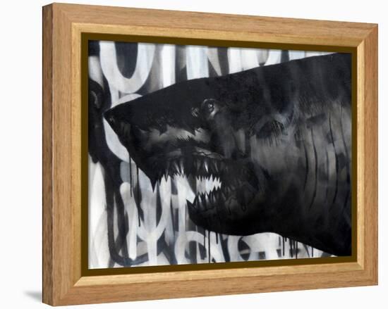 Black on Black Shark-Shark Toof-Framed Stretched Canvas