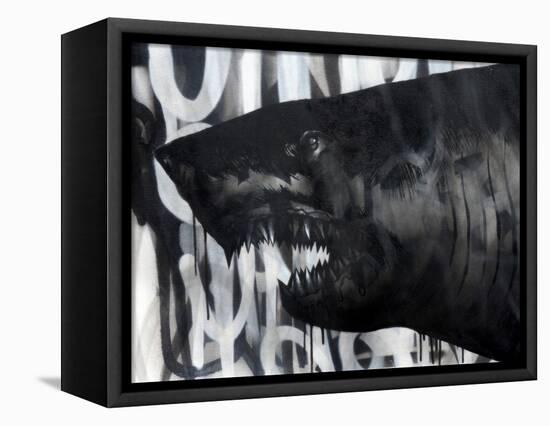 Black on Black Shark-Shark Toof-Framed Stretched Canvas