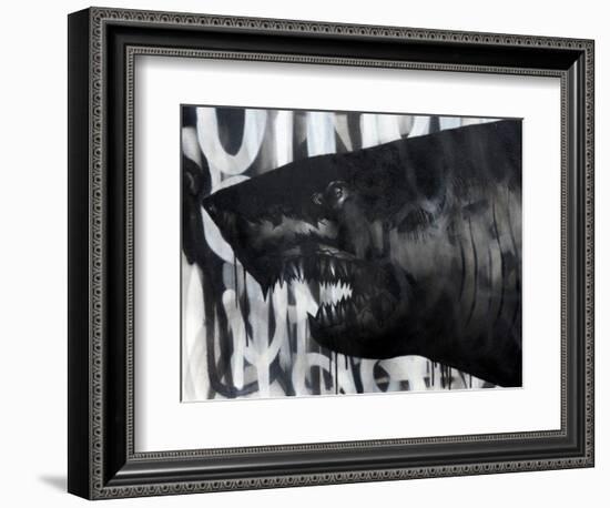 Black on Black Shark-Shark Toof-Framed Art Print