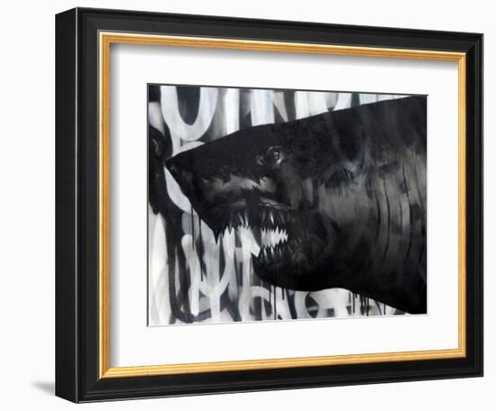 Black on Black Shark-Shark Toof-Framed Art Print