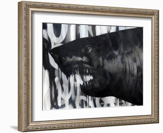 Black on Black Shark-Shark Toof-Framed Art Print