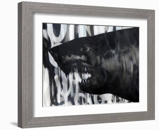 Black on Black Shark-Shark Toof-Framed Art Print