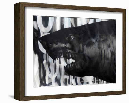 Black on Black Shark-Shark Toof-Framed Art Print