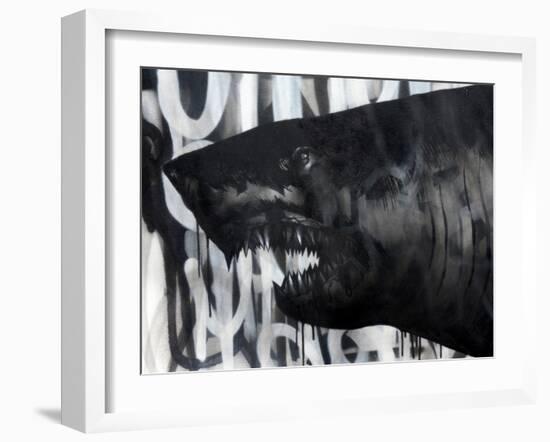 Black on Black Shark-Shark Toof-Framed Art Print