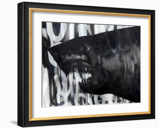 Black on Black Shark-Shark Toof-Framed Art Print