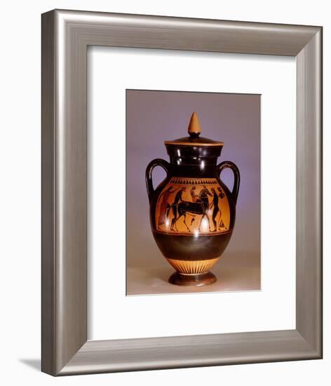 Black painted Athenian amphora with scene from the cult of Dionysus-Werner Forman-Framed Giclee Print