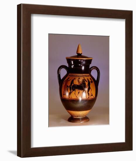 Black painted Athenian amphora with scene from the cult of Dionysus-Werner Forman-Framed Giclee Print