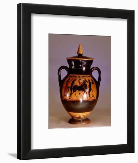 Black painted Athenian amphora with scene from the cult of Dionysus-Werner Forman-Framed Giclee Print