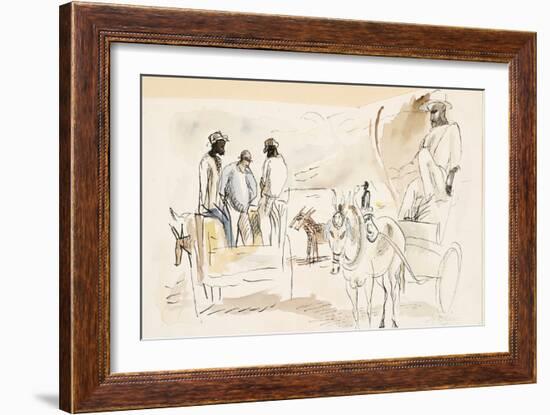 Black People and Two Carts (W/C on Paper)-Jules Pascin-Framed Giclee Print