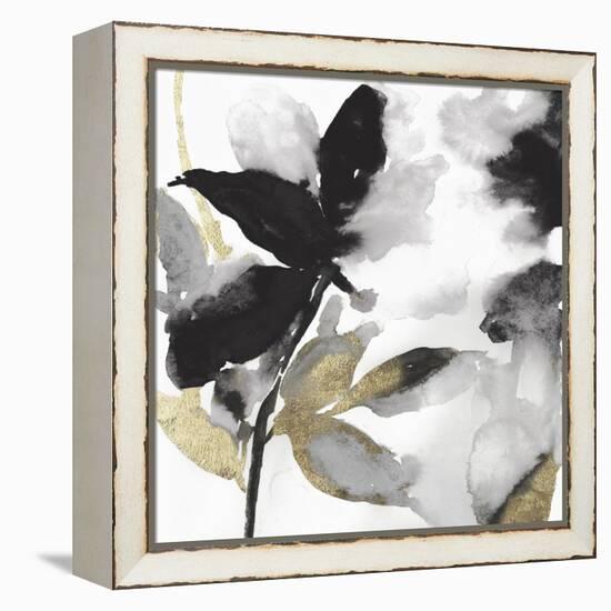 Black Petals Gold Leaves I-Asia Jensen-Framed Stretched Canvas