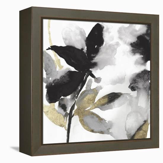 Black Petals Gold Leaves I-Asia Jensen-Framed Stretched Canvas