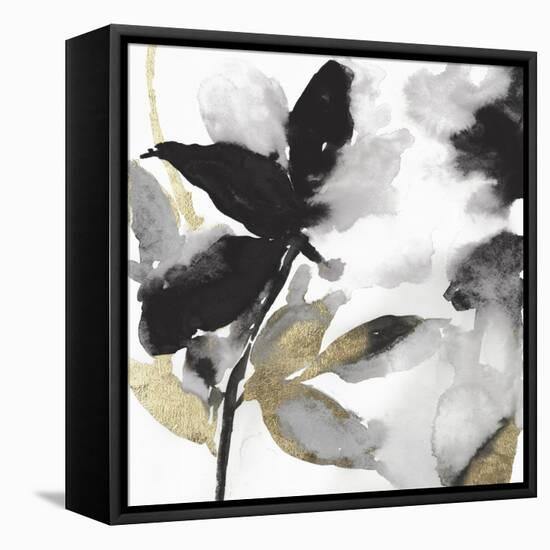 Black Petals Gold Leaves I-Asia Jensen-Framed Stretched Canvas