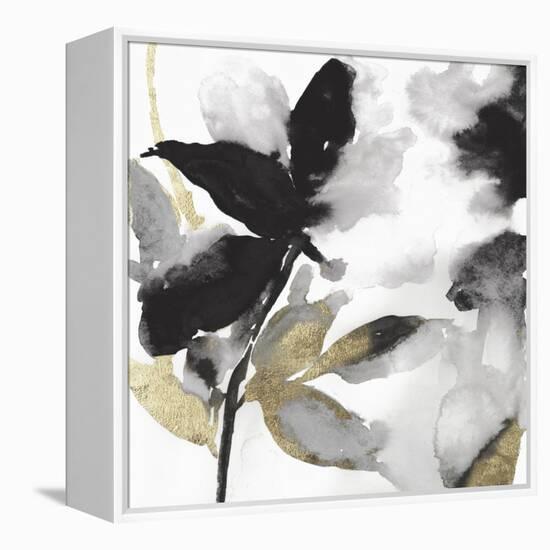 Black Petals Gold Leaves I-Asia Jensen-Framed Stretched Canvas