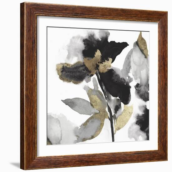 Black Petals Gold Leaves II-Asia Jensen-Framed Art Print