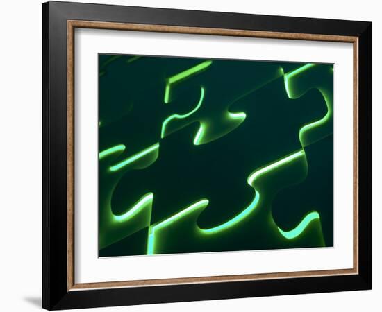 Black Puzzle with Green Light Shining Through the Cracks-null-Framed Photographic Print