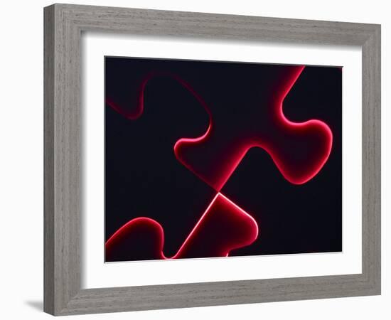 Black Puzzle with Red Light Shining Through the Cracks-null-Framed Photographic Print