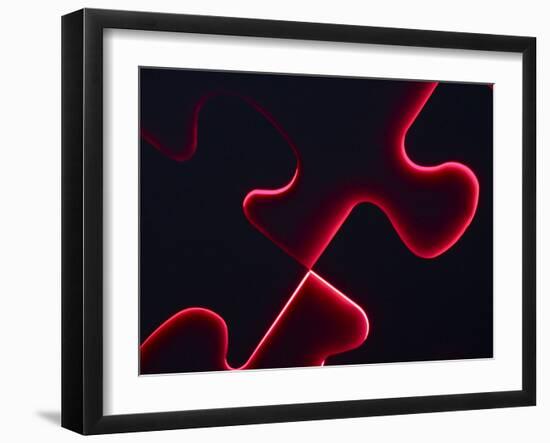 Black Puzzle with Red Light Shining Through the Cracks-null-Framed Photographic Print