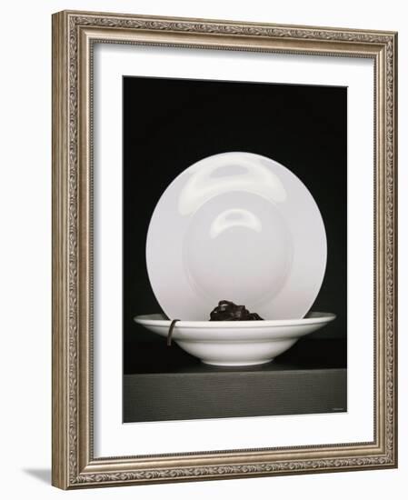 Black Ribbon Pasta with Two White Pasta Plates-Jan-peter Westermann-Framed Photographic Print