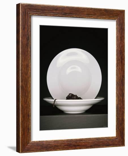 Black Ribbon Pasta with Two White Pasta Plates-Jan-peter Westermann-Framed Photographic Print