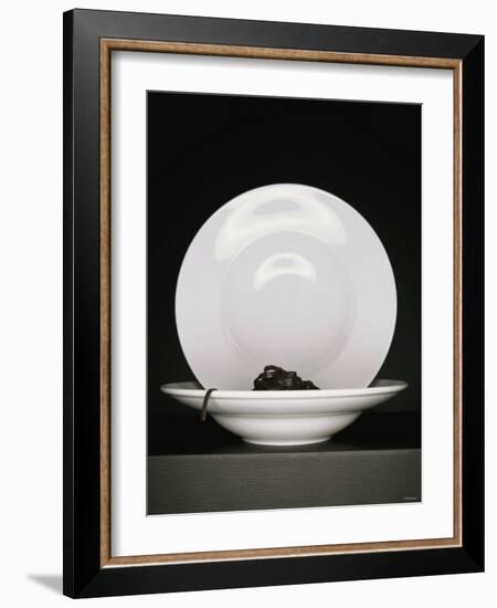 Black Ribbon Pasta with Two White Pasta Plates-Jan-peter Westermann-Framed Photographic Print