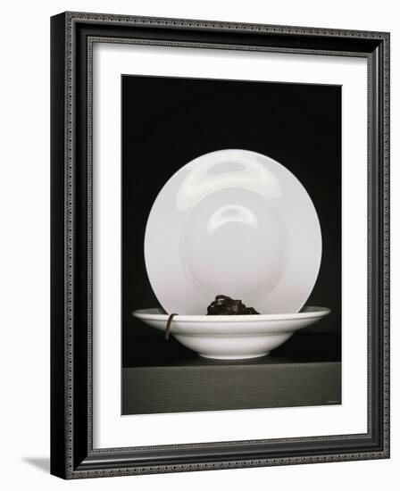 Black Ribbon Pasta with Two White Pasta Plates-Jan-peter Westermann-Framed Photographic Print