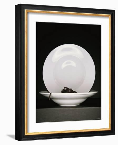 Black Ribbon Pasta with Two White Pasta Plates-Jan-peter Westermann-Framed Photographic Print