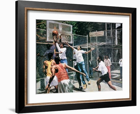 Black Shooting Hoops-unknown unknown-Framed Art Print