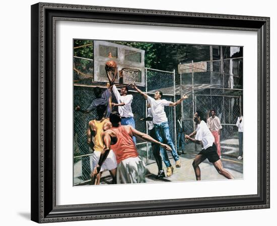 Black Shooting Hoops-unknown unknown-Framed Art Print