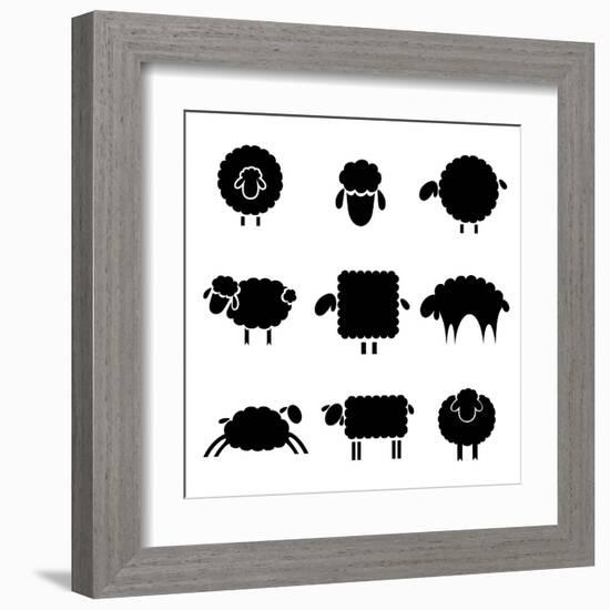 Black Silhouette of Sheeps-vip2807-Framed Art Print