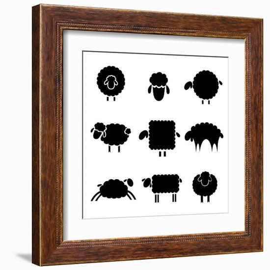 Black Silhouette of Sheeps-vip2807-Framed Art Print