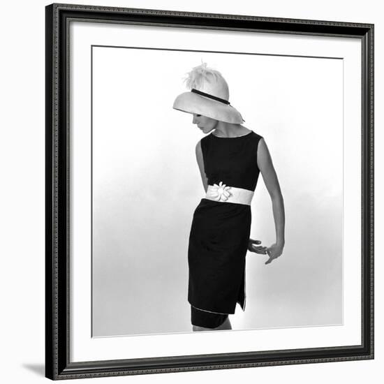 Black Sleeveless Dress with White Belt, 1960s-John French-Framed Giclee Print