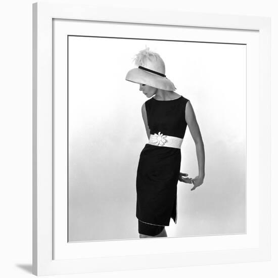 Black Sleeveless Dress with White Belt, 1960s-John French-Framed Giclee Print