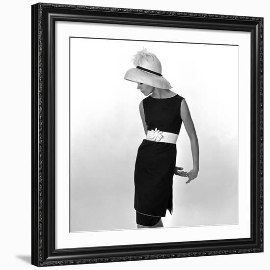 Black Sleeveless Dress with White Belt, 1960s-John French-Framed Giclee Print