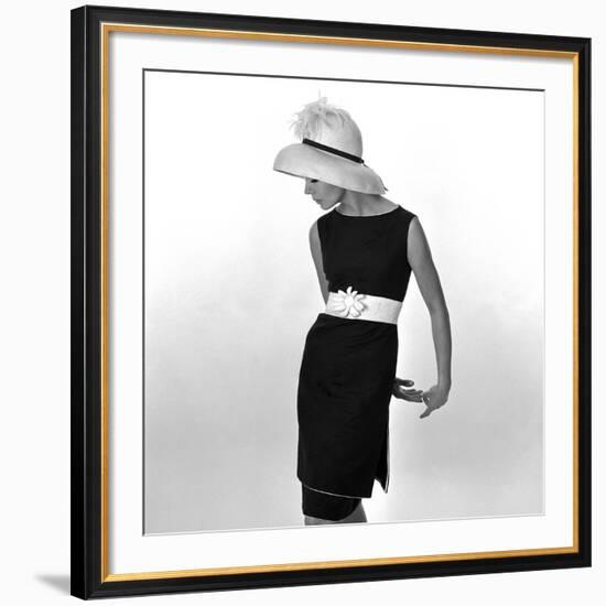 Black Sleeveless Dress with White Belt, 1960s-John French-Framed Giclee Print