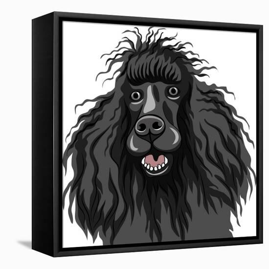 Black Smiling Dog - Poodle-kavalenkava volha-Framed Stretched Canvas