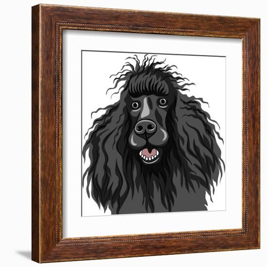 Black Smiling Dog - Poodle-kavalenkava volha-Framed Art Print