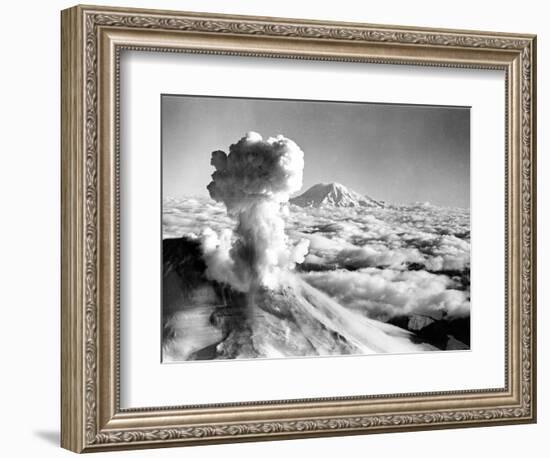 Black Smoke and Ash Drift Skyward as Mount St. Helens Erupts--Framed Photographic Print