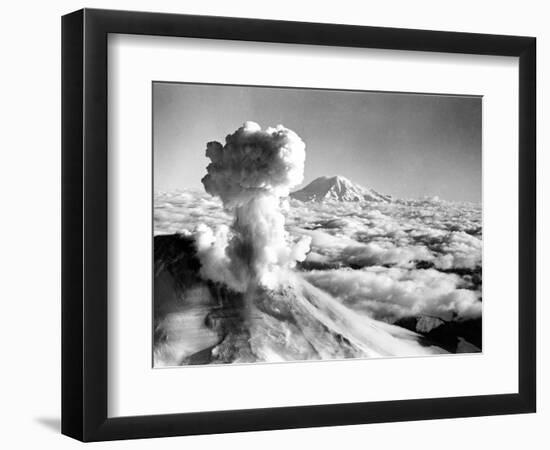 Black Smoke and Ash Drift Skyward as Mount St. Helens Erupts--Framed Photographic Print