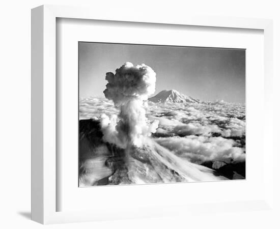 Black Smoke and Ash Drift Skyward as Mount St. Helens Erupts--Framed Photographic Print