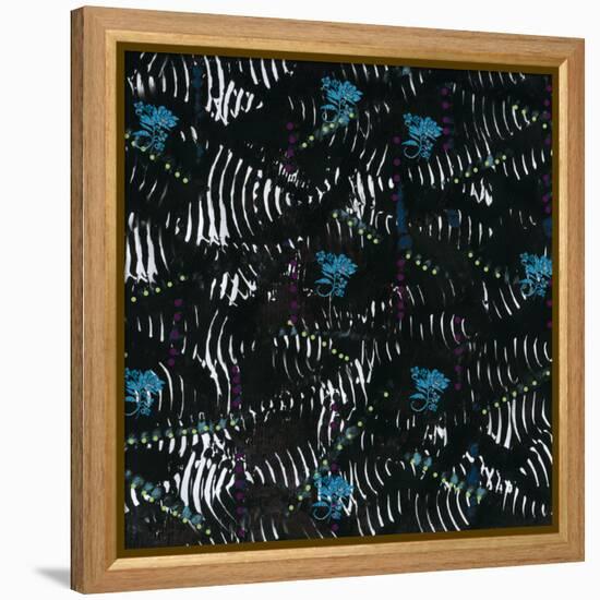 Black texture background with White Pattern and Blue floral-Bee Sturgis-Framed Stretched Canvas