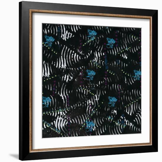 Black texture background with White Pattern and Blue floral-Bee Sturgis-Framed Art Print