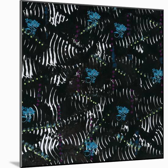 Black texture background with White Pattern and Blue floral-Bee Sturgis-Mounted Art Print