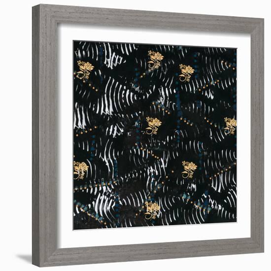 Black texture background with White Pattern and Yellow floral-Bee Sturgis-Framed Art Print