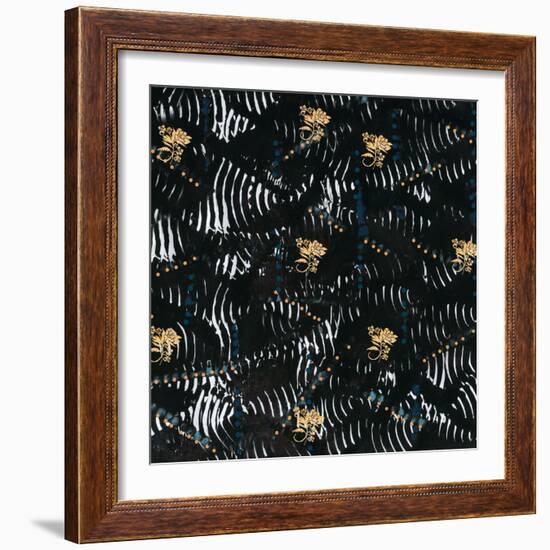 Black texture background with White Pattern and Yellow floral-Bee Sturgis-Framed Art Print