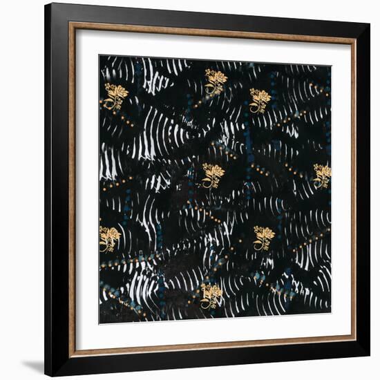 Black texture background with White Pattern and Yellow floral-Bee Sturgis-Framed Art Print