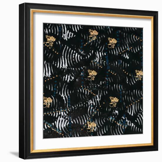 Black texture background with White Pattern and Yellow floral-Bee Sturgis-Framed Art Print