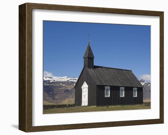 Black Timber Church at Budir, Snaefellsnes Peninsula, North West Area, Iceland, Polar Regions-Neale Clarke-Framed Photographic Print