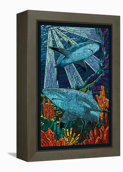 Black Tip Reef Shark - Paper Mosaic-Lantern Press-Framed Stretched Canvas