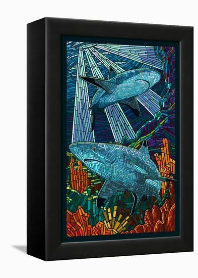 Black Tip Reef Shark - Paper Mosaic-Lantern Press-Framed Stretched Canvas